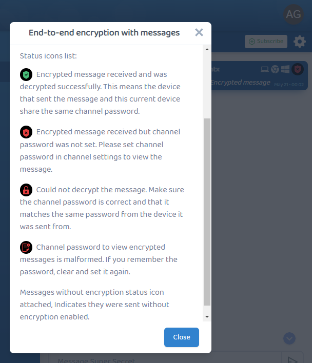 pushstaq encrypted status types