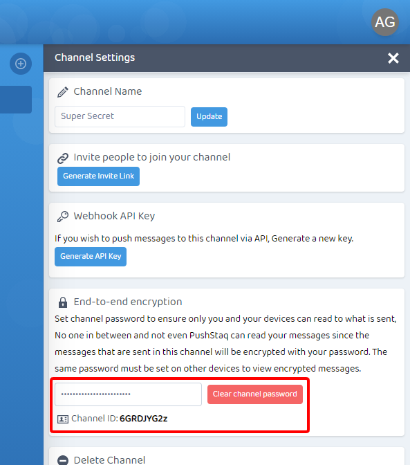 pushstaq clear channel password