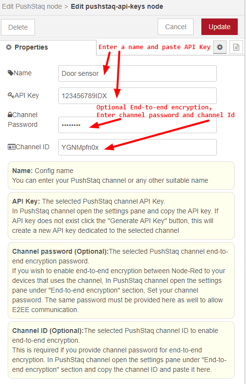 pushstaq node-red config step 2