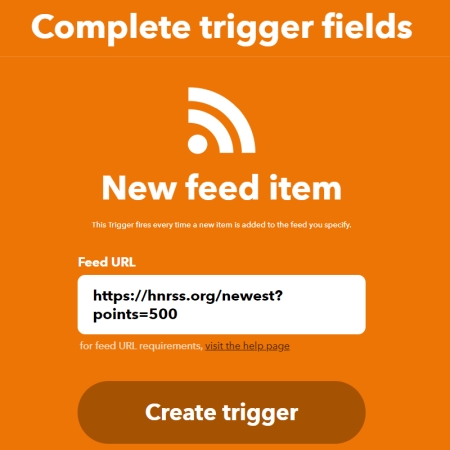 IFTTT enter RSS Feed URL